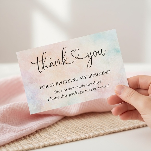 Pastel Watercolor Thank You Cards | 50 pcs | Elegant Small Business Inserts - Picture 2 of 5